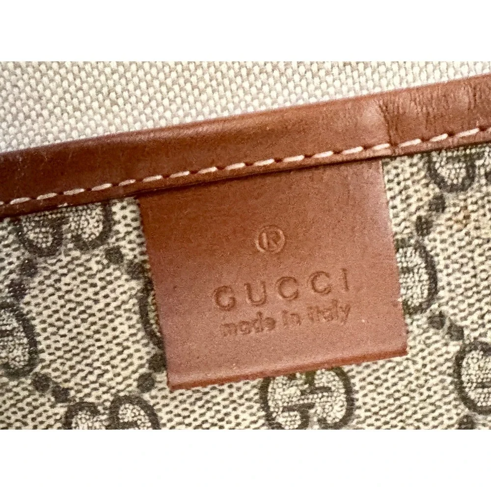 Gucci GG Supreme Tote Bag Monogram Canvas Brown Leather Web Detail 211134